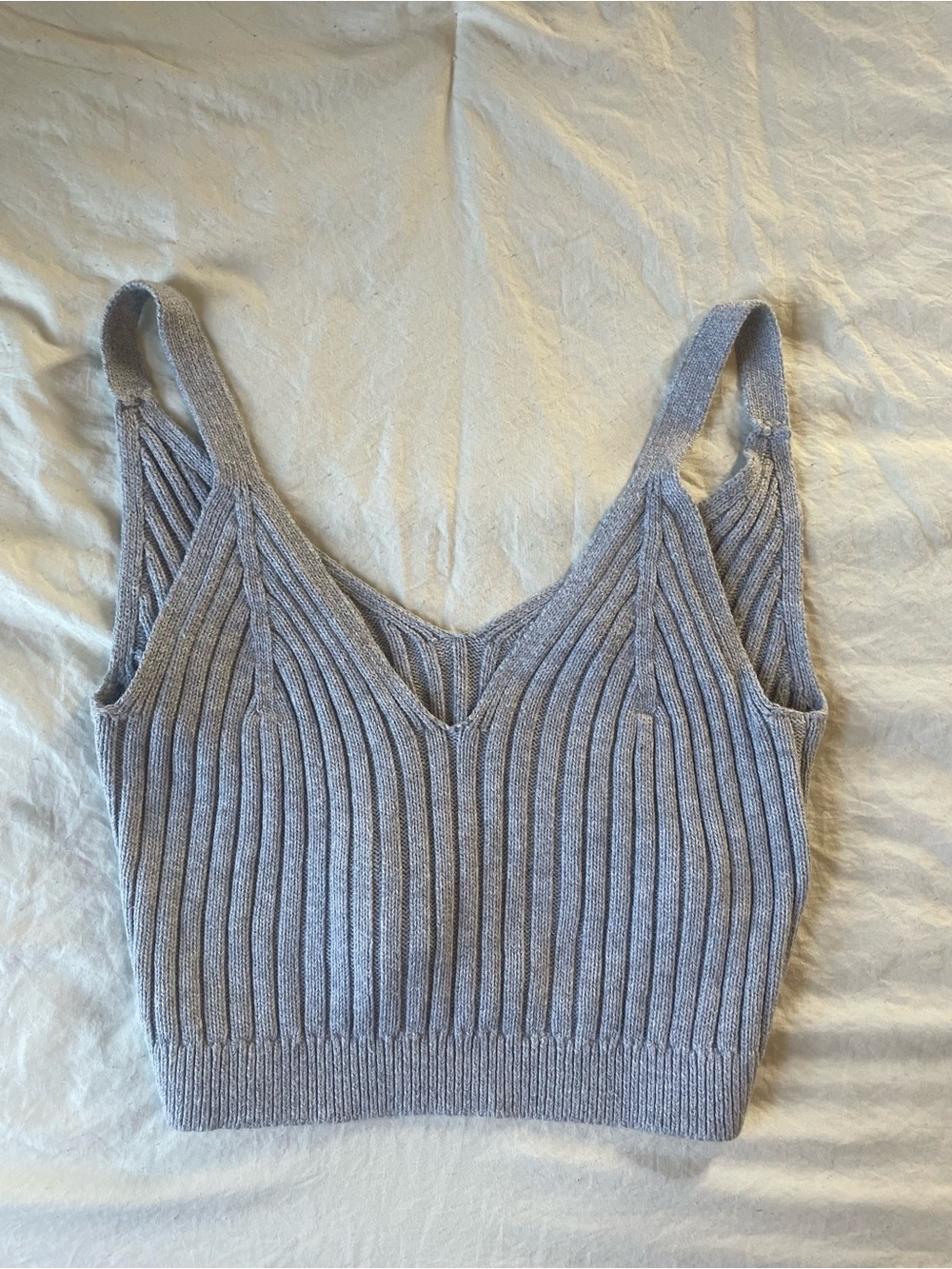 aerie Ribbed V-Neck Cropped Tank - Light Gray